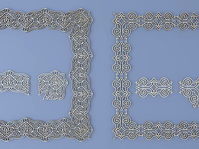 Intricate Golden Carved Decorative Borders and Ornamental Designs on Blue Background 3d model