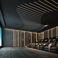 Home Theater Interior With Large Screen Black Seats And Ceiling Linear Lights 3d model