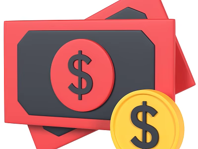 Decorative Ornament Set with Red Banknotes Yellow Coins and Dollar Signs 3d model