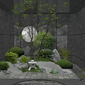 Garden Ornament Design With Stones Green Plants Round Decoration And Mossy Ground