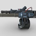 Futuristic Sci Fi Multi Barrel Weapon with Rotating Barrels Mechanical Structure and Red Cables 3d model