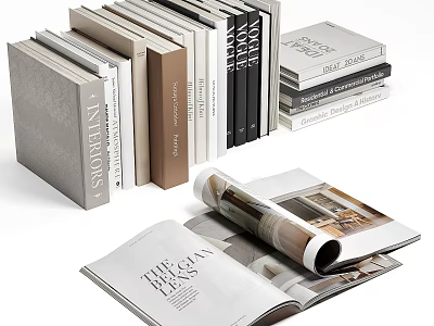 Books and Magazines Display With Stacked Books Various Colored Covers And Open Lifestyle Magazine 3d model