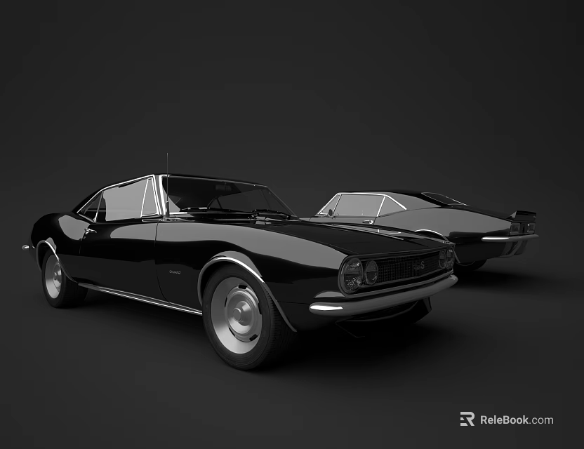Classic Vintage Cars In Black And Silver With Retro Design Features 3d model 