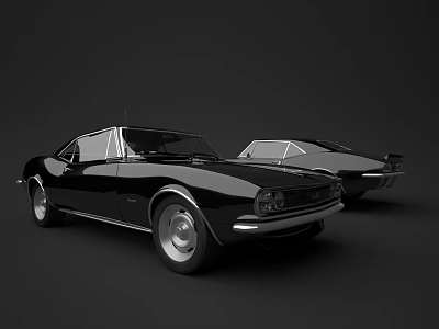 Classic Vintage Cars In Black And Silver With Retro Design Features 3d model