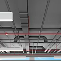 Industrial Ceiling Mechanical Pipes With Metal Supports And Structural Layout