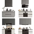 Modern Kitchen Design With Gray Cabinets Oven Hood And Kitchen Essentials 3d model
