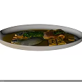 Gourmet Fish Dish On White Oval Plate With Yellow Sauce Green Herbs And Mushrooms