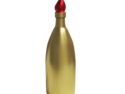 Elegant Shiny Golden Decorative Bottle Featuring Red Cap And Smooth Metallic Finish 3d model