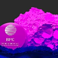 People Interacting With Pink Installation And IBC Amsterdam Logo On Blue Carpet