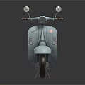 Light Blue Scooter with Black Seat and Silver Mirrors on Black Reflective Surface