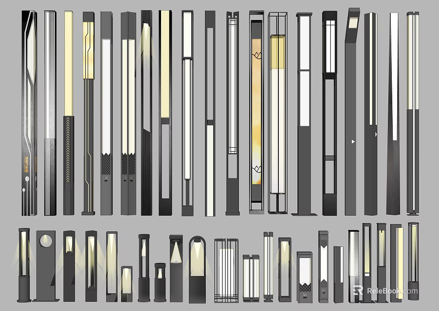Outdoor Lights With Various Modern Designs And Decorative Lighting Styles For Exteriors 3d model 