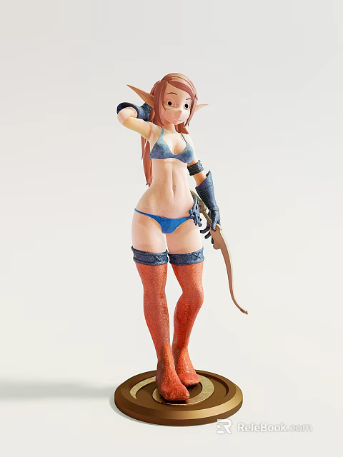 Anime Style Female Elf Character In Bikini Outfit With Bow And Arrow 3d model 