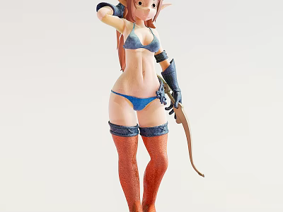 Anime Style Female Elf Character In Bikini Outfit With Bow And Arrow 3d model