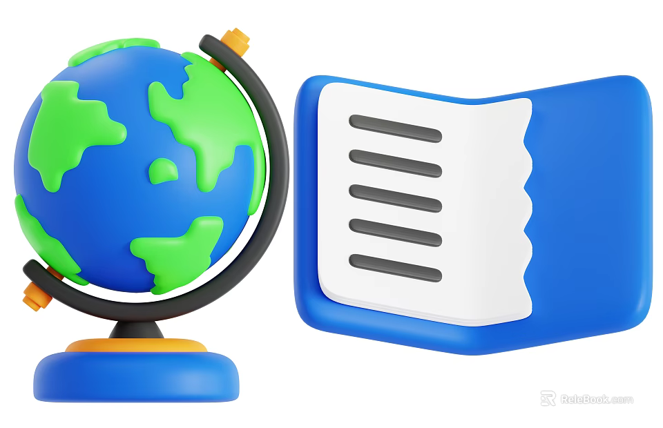 Blue Notebook with Globe and World Map Lined Pages for Study or Travel Notes 3d model