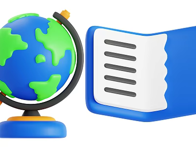 Blue Notebook with Globe and World Map Lined Pages for Study or Travel Notes 3d model