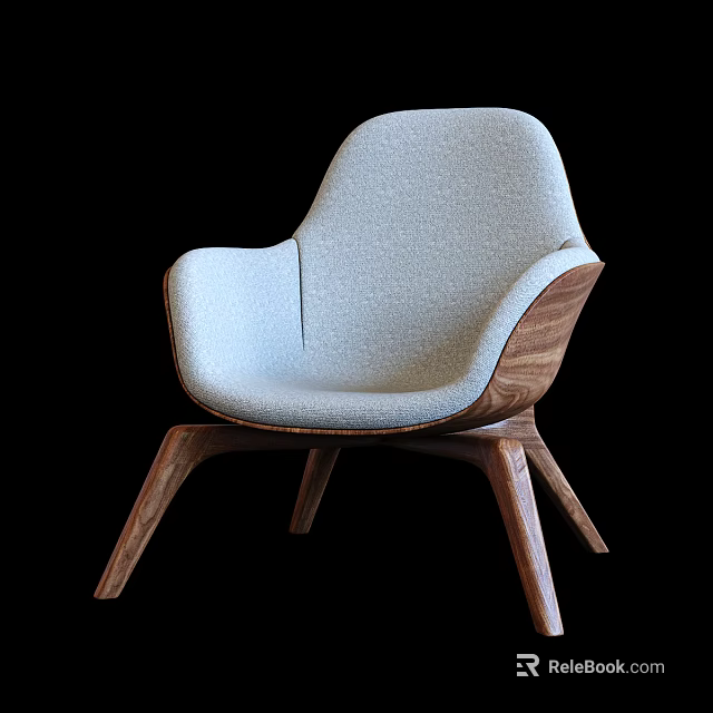 Modern Leisure Chair With Light Gray Fabric Seat And Wooden Frame Design 3d model 