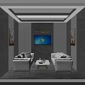 Luxurious Leisure Area With White Sofas Coffee Table TV And Decorative Paintings