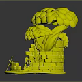Magical Tree Scene Featuring Stone Archway Wooden Cabin Red Flag And Figure