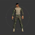 3D Male Character With Camouflage Pants Long Sleeve Shirt Holding Gun Standing On Gray Background