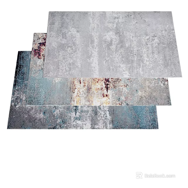 Stylish Square Rugs With Gray Blue Tones And Vintage Abstract Patterns For Modern Home Decor 3d model 