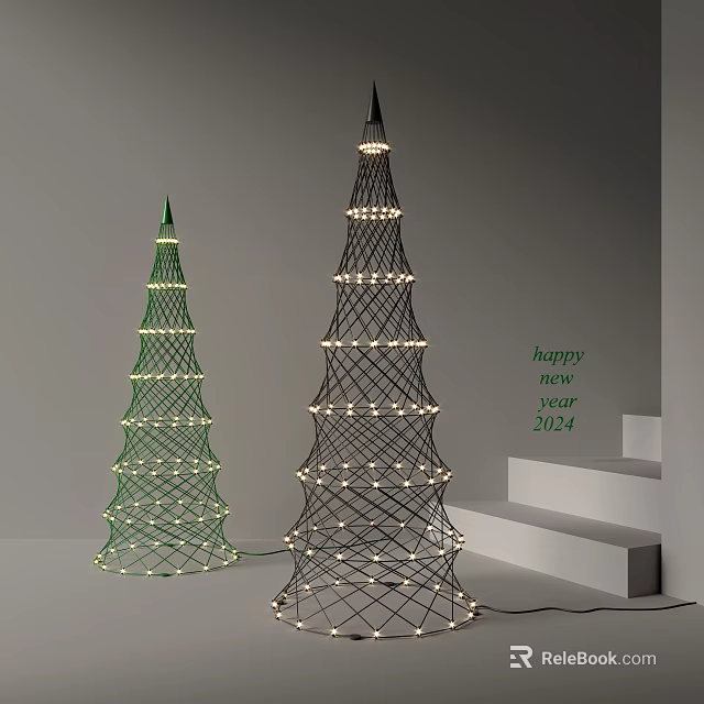 Green And Black Tower Shaped Floor Lamps With Decorative Lights For New Year 2024 Decoration 3d model 