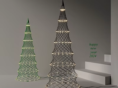 Green And Black Tower Shaped Floor Lamps With Decorative Lights For New Year 2024 Decoration 3d model
