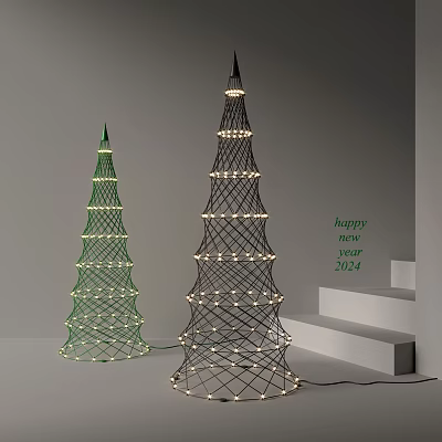 Green And Black Tower Shaped Floor Lamps With Decorative Lights For New Year 2024 Decoration 3d model