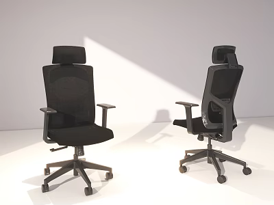 Black Mesh Office Chairs with Headrests Armrests and Five Star Wheels Ergonomic Modern Design 3d model
