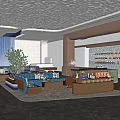 Modern Sales Center Interior With Elegant Ceiling Design Sofa Area And Green Plants