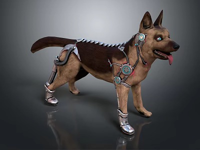 Cybernetic German Shepherd Dog With Mechanical Armor And Robotic Legs 3d model