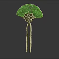 Elegant Green Fan Shaped Hairpin Jewelry With Silver Floral Accents And Intricate Design
