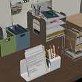 Colorful Folders With Storage Boxes Multi Layer Organizer Pens And Papers On Office Desk