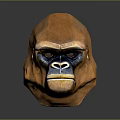 Orange Low Poly Gorilla Head Sculpture With Detailed Facial Features Against Gray Background And Reflection