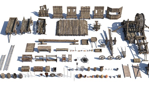 Ancient weapon cart board platform table and chair bow and arrow siege equipment 3d model