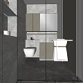 Elegant Modern Bathroom Interior Design With Marble Countertop Mirror Wooden Cabinets And Toilet