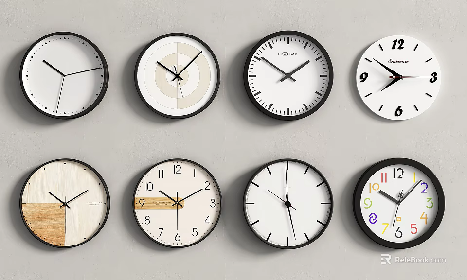 Assorted Wall Clocks Featuring Various Designs And Stylish Patterns For Home Decor 3d model 