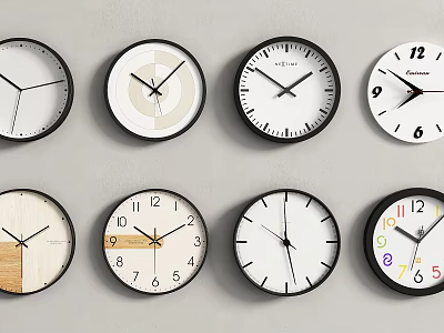 Assorted Wall Clocks Featuring Various Designs And Stylish Patterns For Home Decor 3d model