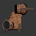 Rusty Copper Goggle Shaped Object Featuring Large Circular Lenses Spikes And Components