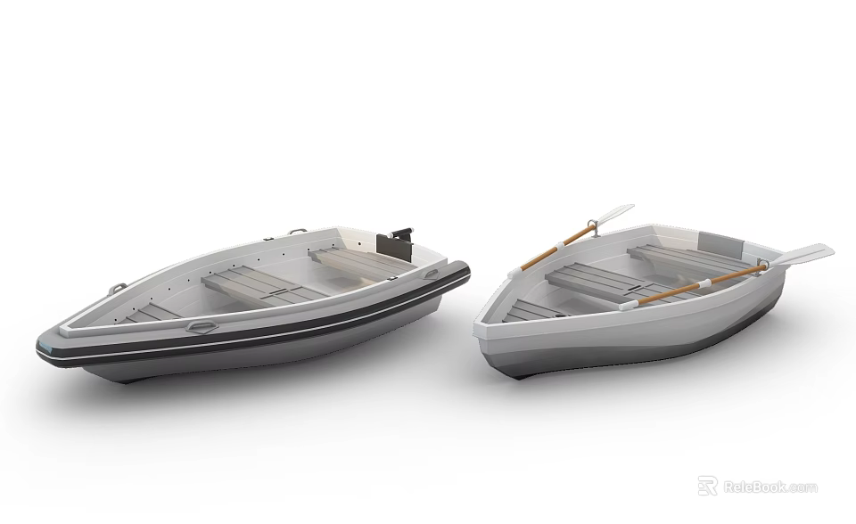 Two Small Rowing Boats With Seats Oars And Different Designs 3d model 