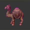 Ornamental Camel Figurine with Detailed Carved Patterns and Colorful Hump Accents
