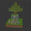 Minecraft Style Pixel Landscape With Large Tree Stone Structure And Sheep On Green Grass 3d model