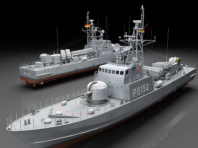 Two Gray Military Ship Models With Radar Antennas And P01 FL Markings 3d model