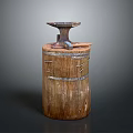 Rustic Iron Anvil Mounted On Old Wooden Barrel With Metal Hoops