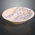Decorative Handcrafted Ceramic Bowl With Blue Leaf Patterns And Beige Base