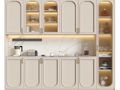 Elegant Modern Sideboard With Curved Glass Doors LED Lighting And Marble Top 3d model