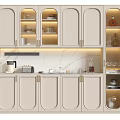 Elegant Modern Sideboard With Curved Glass Doors LED Lighting And Marble Top