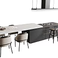 Elegant Modern Dining Table Combination With Chairs Kitchen Island And Hanging Lights 3d model