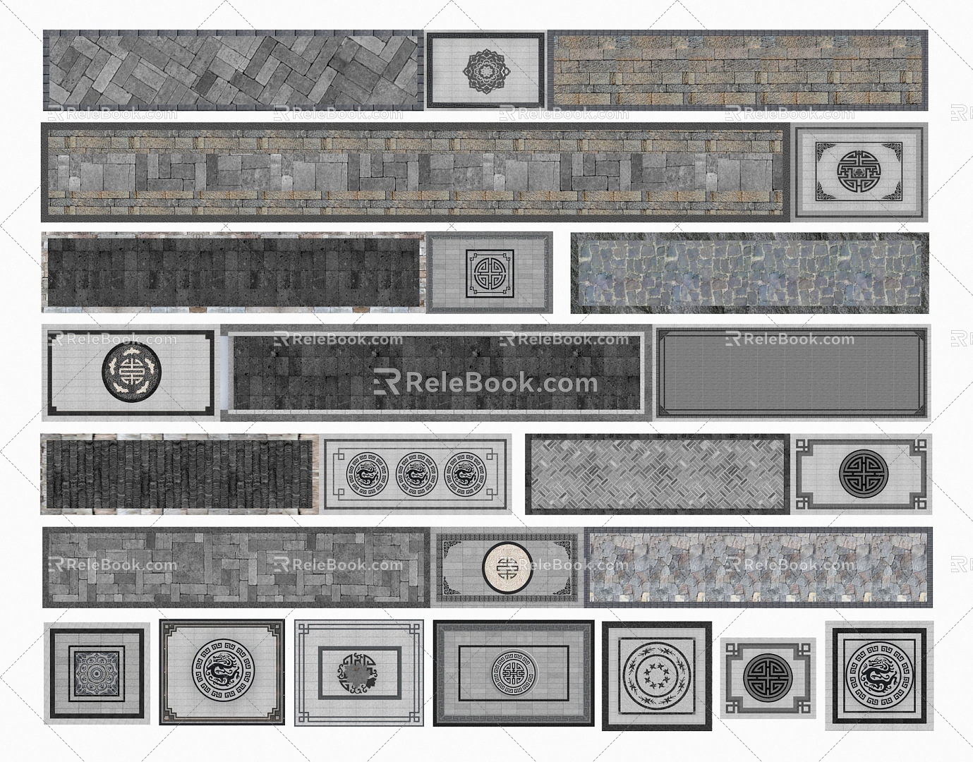 New Chinese-style floor tile paving floor tile mosaic 3d model