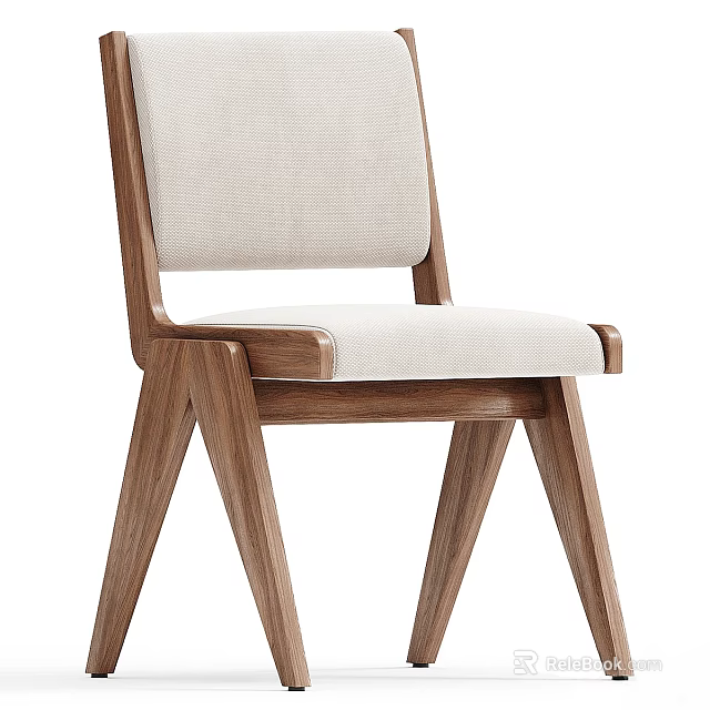 Comfortable Modern Leisure Chair With Wooden Frame And Linen Fabric Seat 3d model 