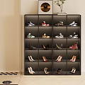 Modern Multi Tiered Shoe Cabinet Design With Neatly Arranged Various Shoes